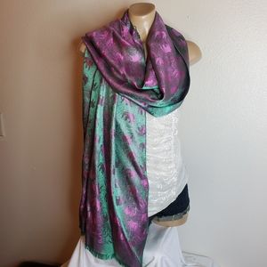 Unbranded 100% silk green & pink scarf